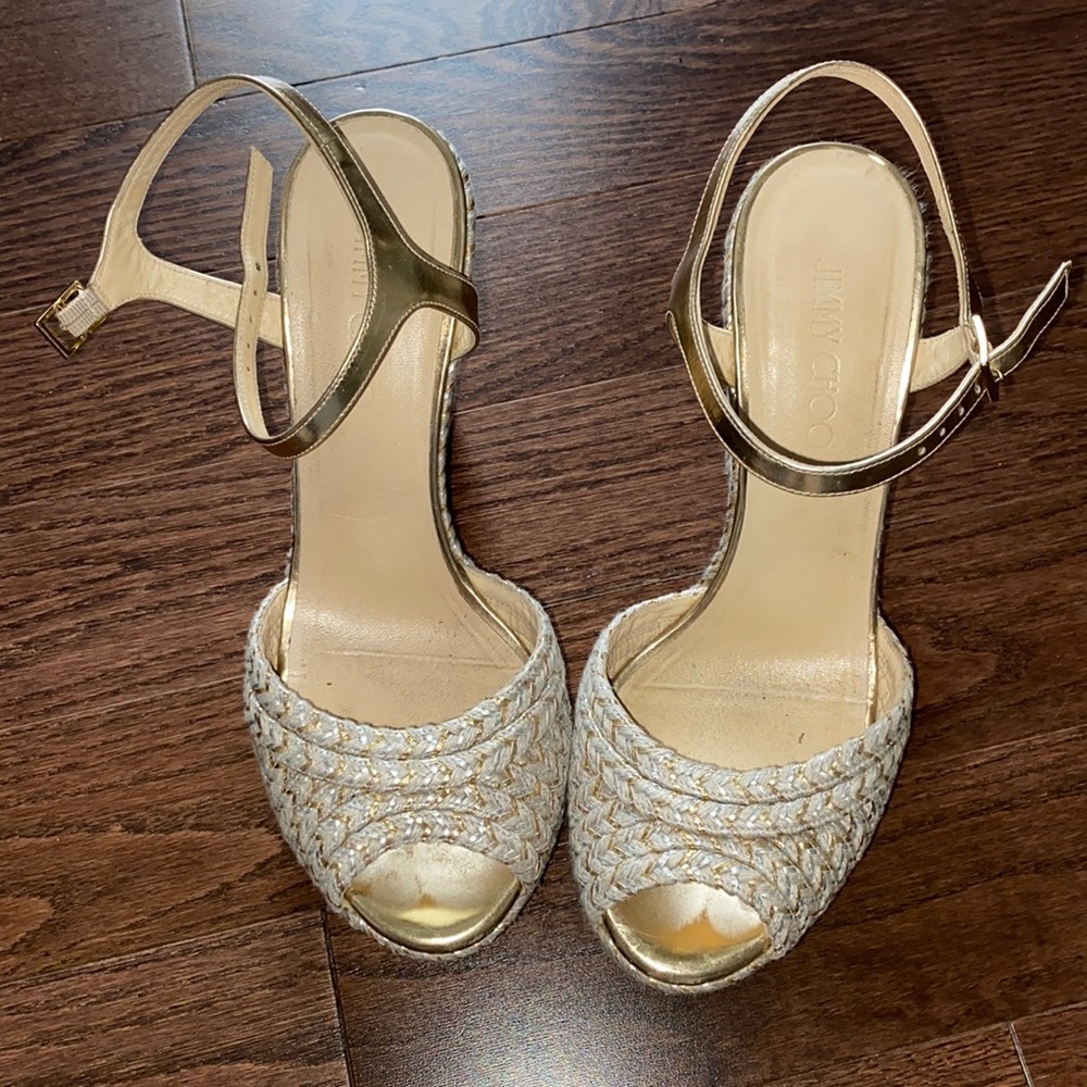 Jimmy Choo gold wedges